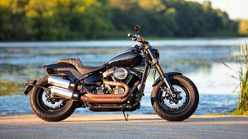 Fat Bob parked next to body of water